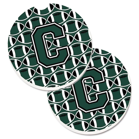 Carolines Treasures Letter C Football Green and White Set of 2 Cup Holder Car Coaster CJ1071-CCARC
